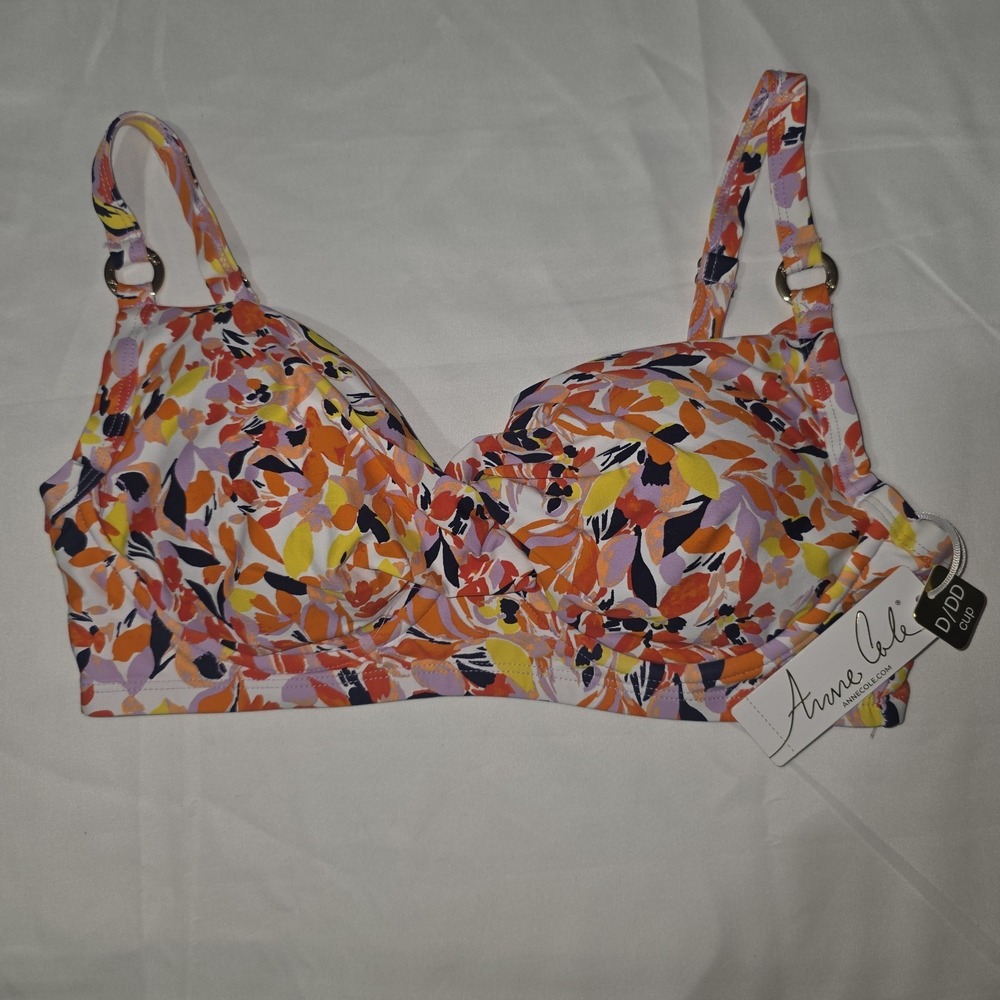 Anne Cole Women's Bold Floral Twist Bikini Top Swiwmer Multi Size 32DD/34D NWT‎